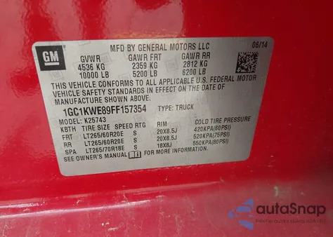 2015 Chevrolet Silverado 2500Hd Ltz z USA, uszkodzony, nr VIN 1GC1KWE89FF157354